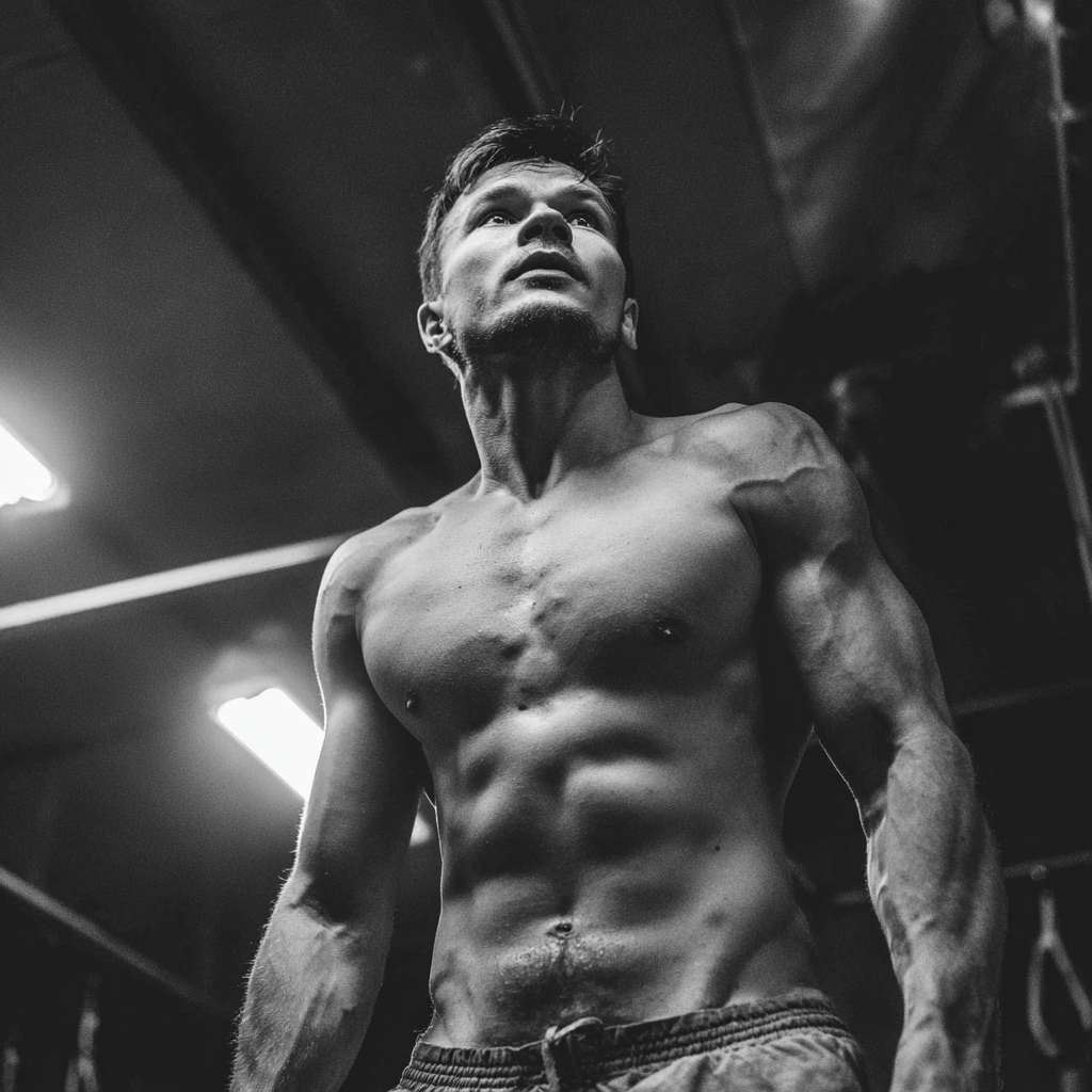 Чоловік тренується з гантелями